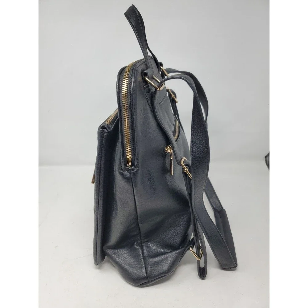 Expressions Black Faux Leather Backpack with Gold Hardware